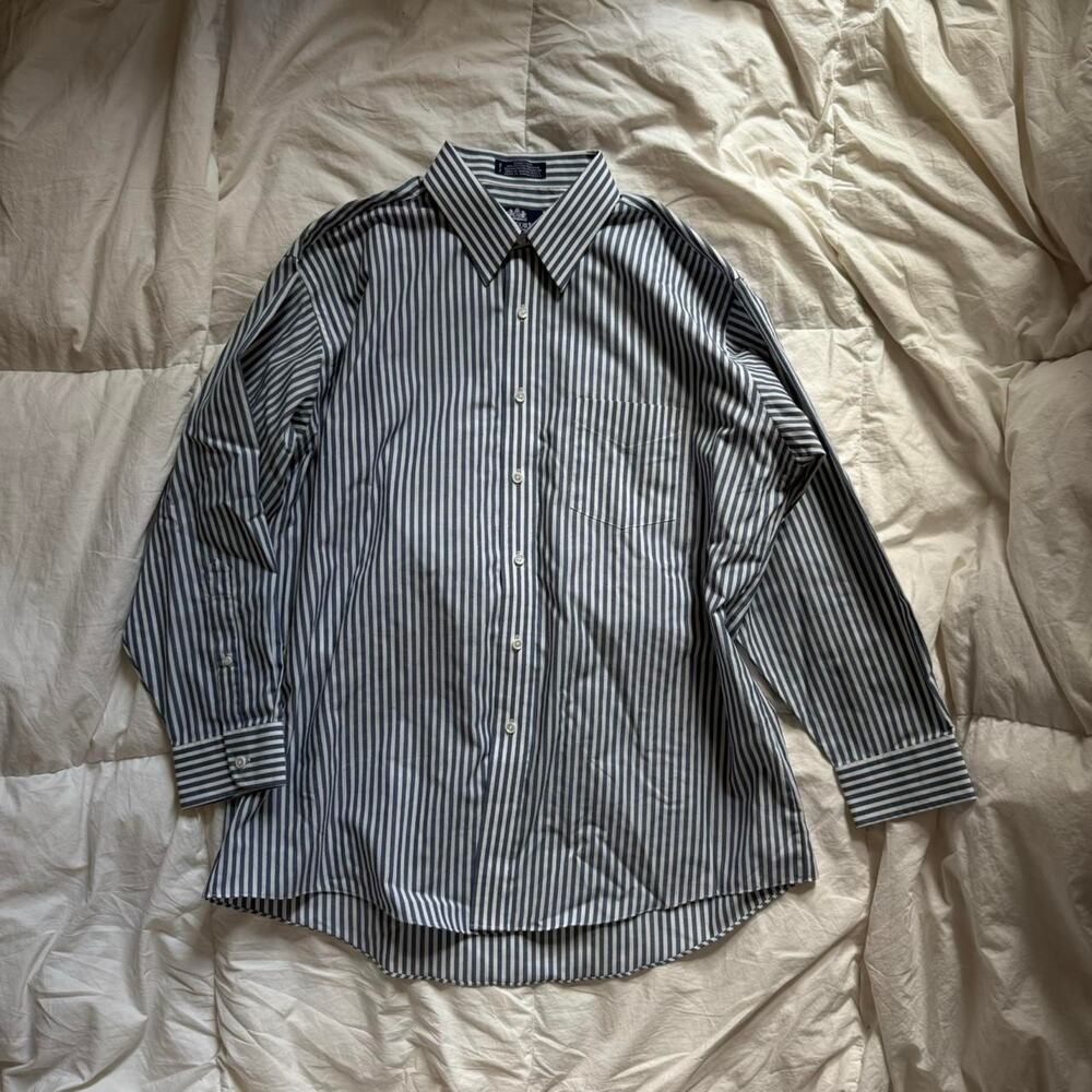 Stafford Vintage blue white striped button down shirt sz XL‎ broadcloth academia